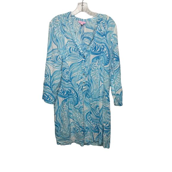Lilly Pulitzer Sarasota Tunic Dress Blue White Swirl Print Rayon Size L - Picture 1 of 15